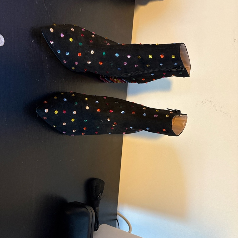 Betsey Johnson Black Boots with Multicolored Dots